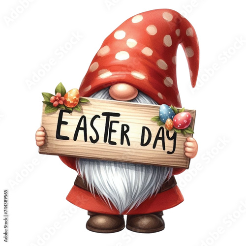 Cute gnome holding an easter day sign

