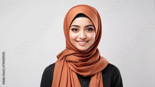 Hijab Girl smiling isolated White background generative Ai 