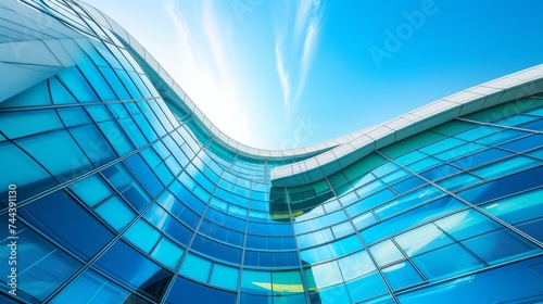 Facade of a modern apartment building with blue sky background