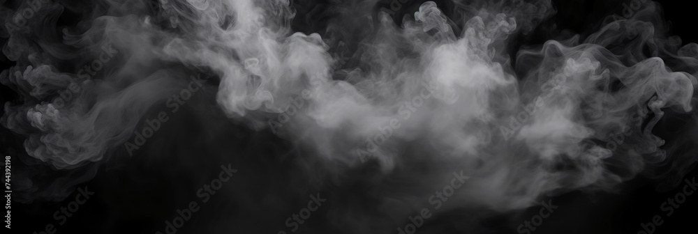 smoke clouds fog on black background. 