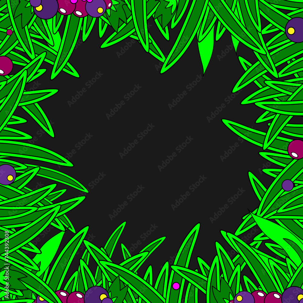 Square frame made of grass and berries. Vector illustration
