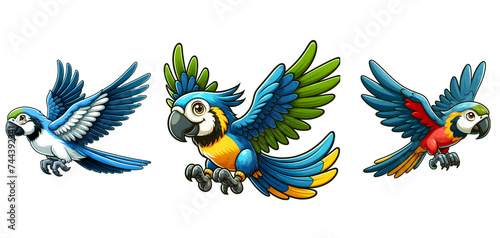 blue and yellow macaw. Icon set