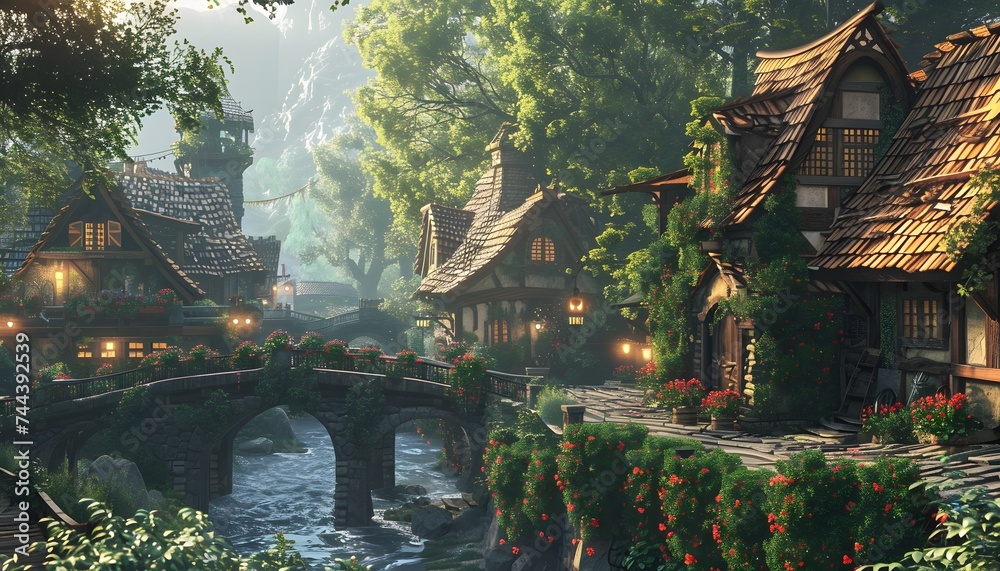 Village house in fantasy style, painting style, generated by AI Village house in fantasy style, painting style, generated by AI