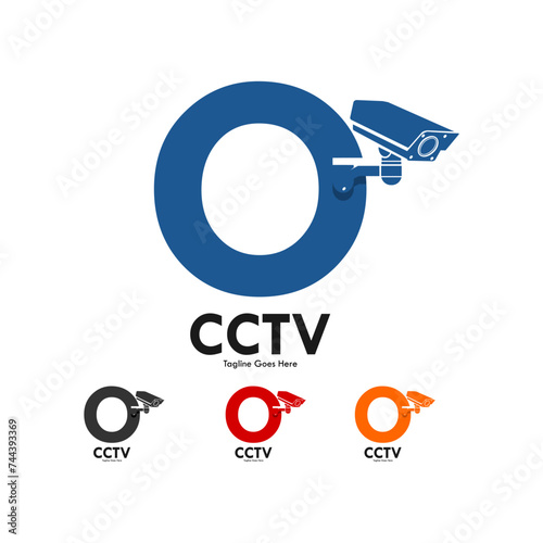 Letter o with cctv design logo template illustration.
