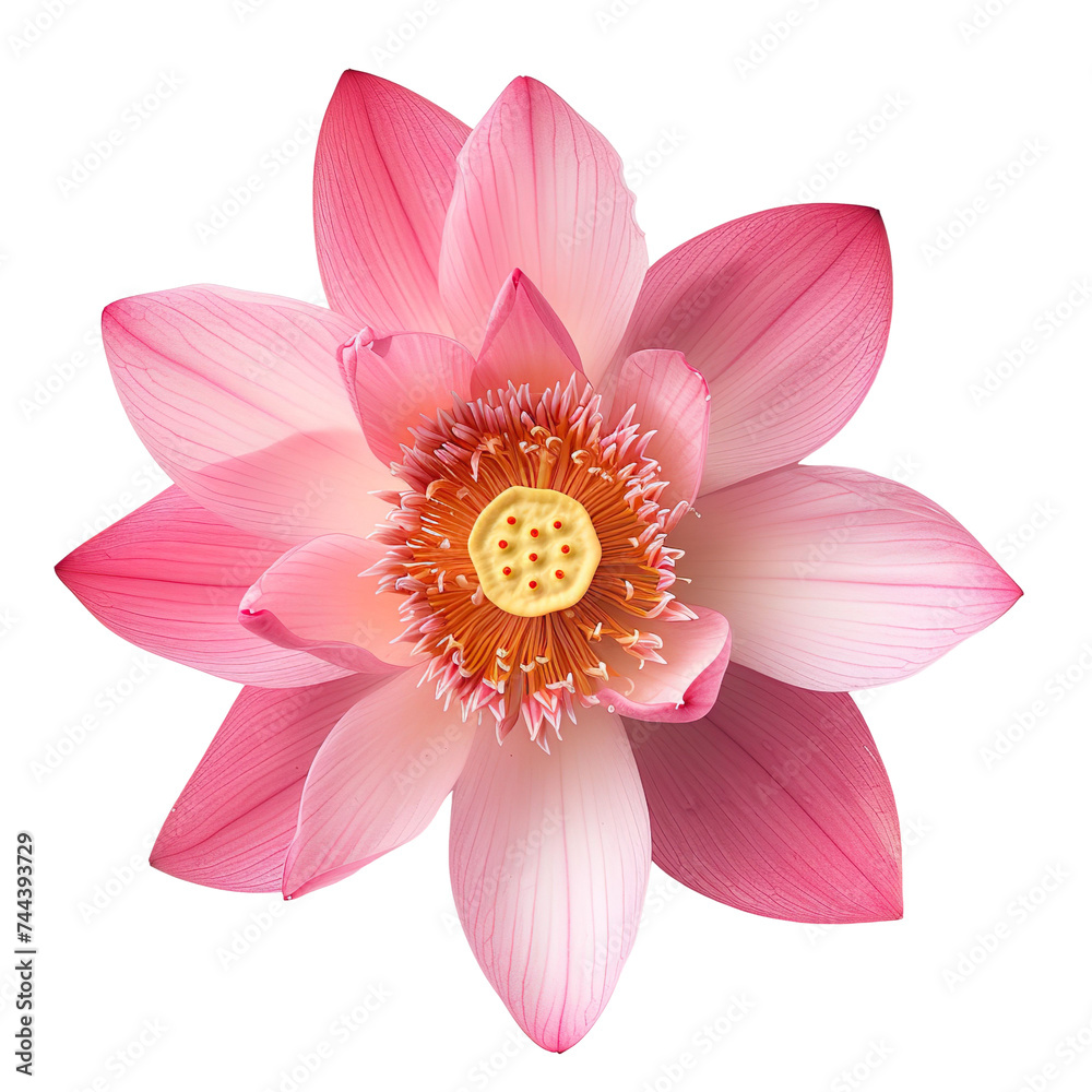 top view of a single lotus flower isolated on a white background