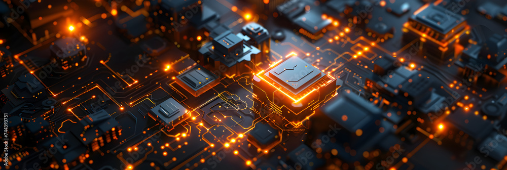 Circuit board processor chips semiconductor colorful smart city generative ai 