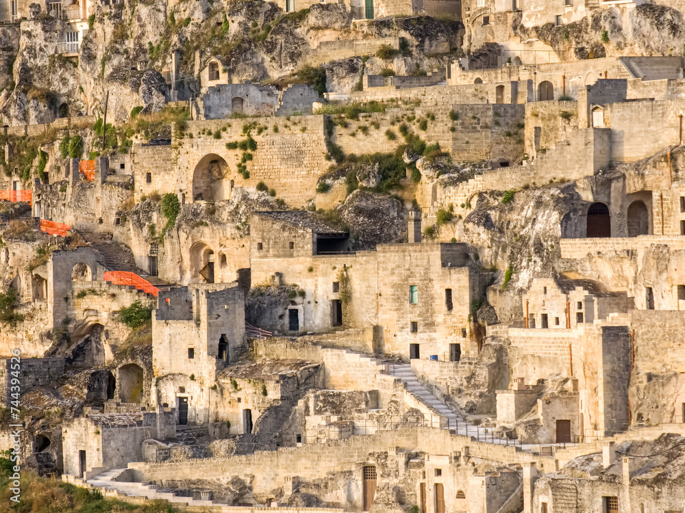 Matera Italy - old stone houses and cave dwellings (sassi). Historical village (town) and UNESCO heritage site in Europe.