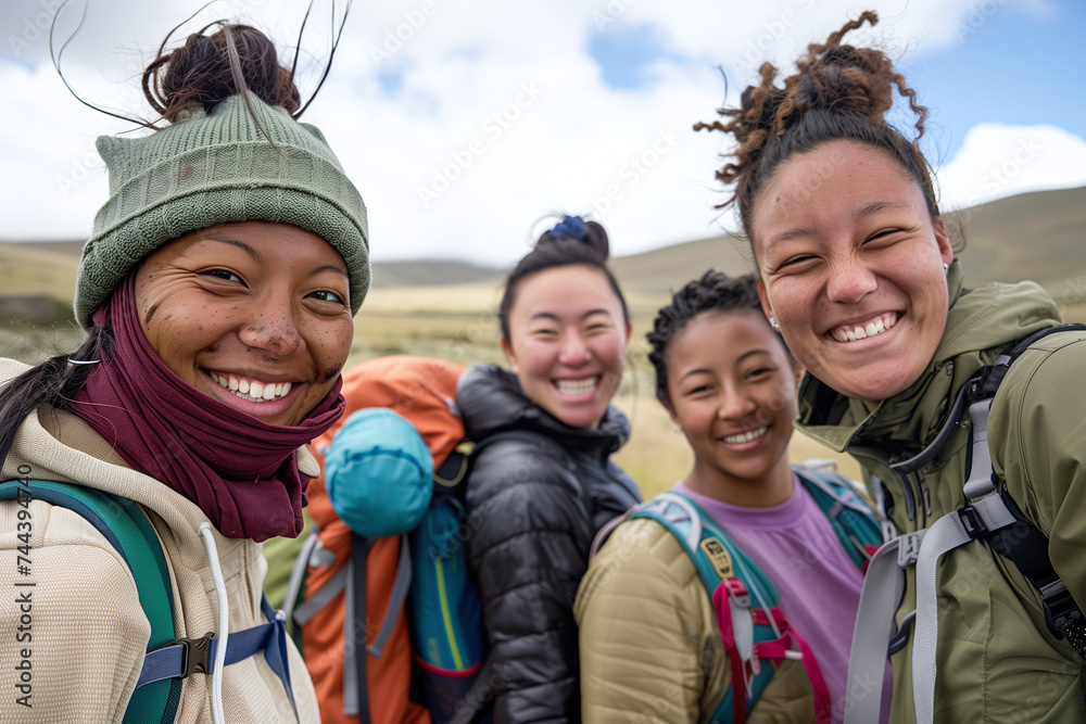 Ethnic Diversity in Nature: Happy Women's Group Captures Summer Happiness in a Selfie