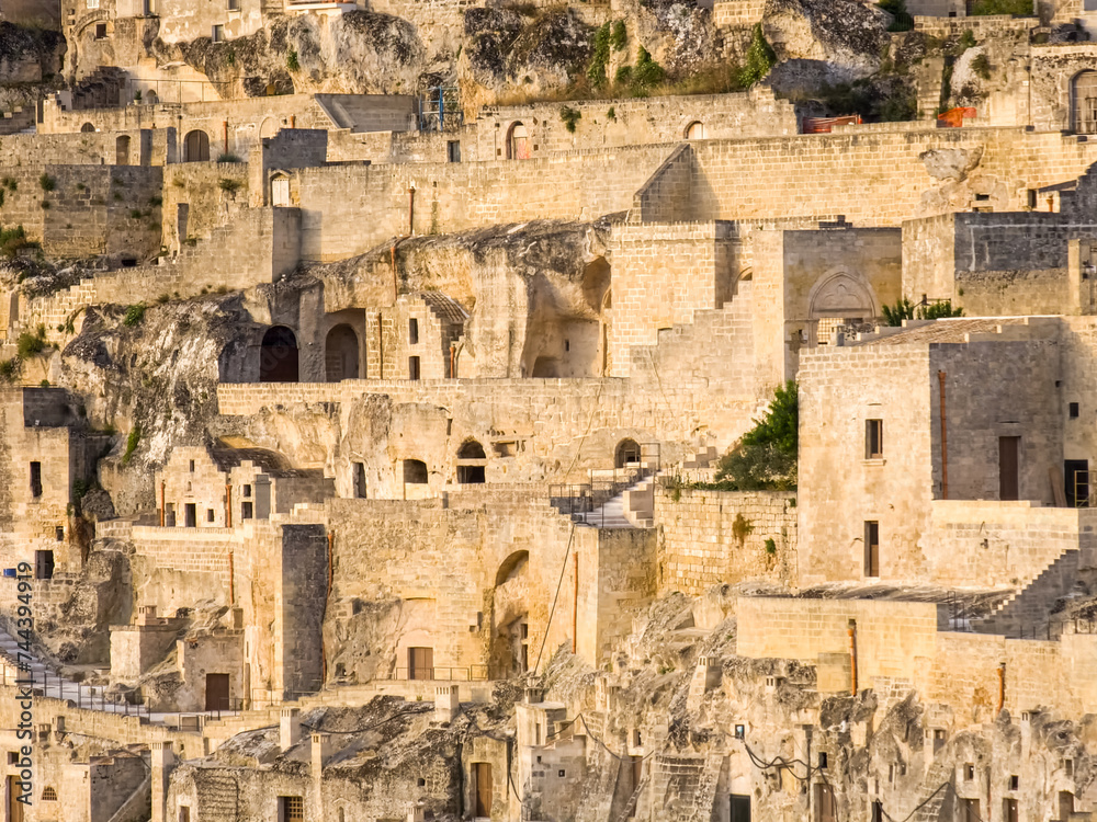 Matera Italy - old stone houses and cave dwellings (sassi). Historical village (town) and UNESCO heritage site in Europe.