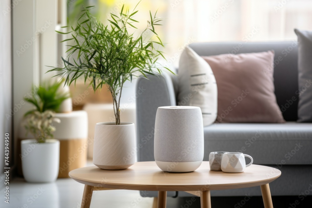 Smart speaker. Background with selective focus and copy space Smart speaker. Background with selective focus and copy space