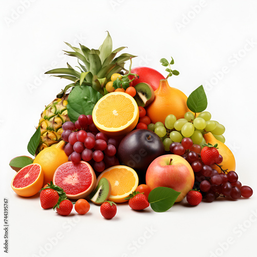 Fresh vegetables and fruits isolated on white background. Fruits Composition Beautiful Fresh  Directly above shot of vegetables and fruits on table on White Background  Generative Ai  