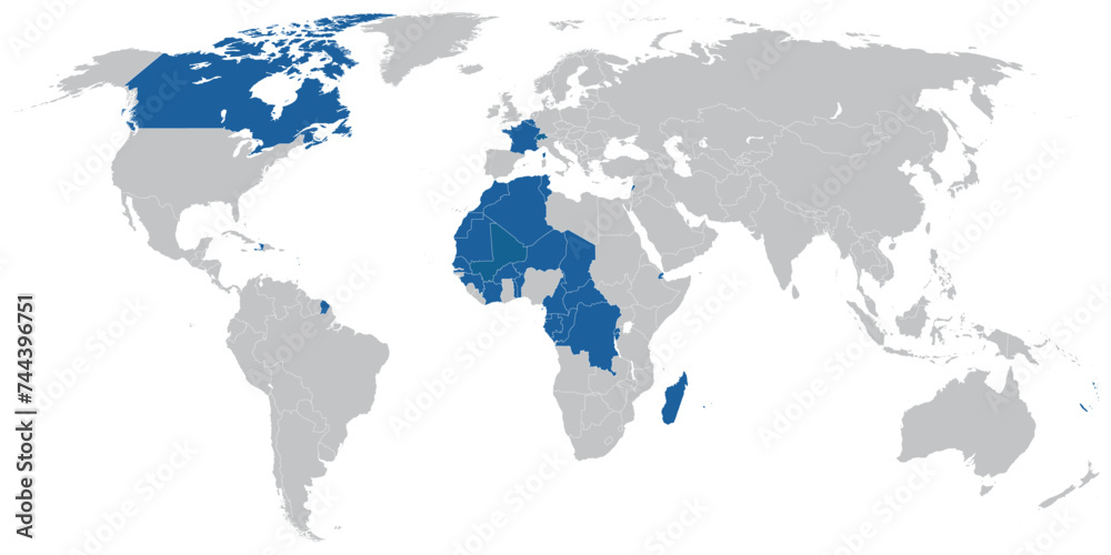 French language speaking countries on map of the world