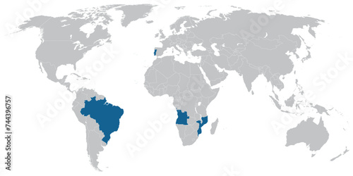Portuguese language speaking countries on map of the world