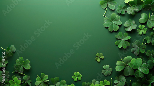 Four Leaf Clovers On Green Background With Copy Space