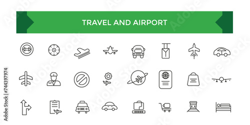Travel and Airport icon set. Linear icon collection. Editable stroke. Vector illustration.