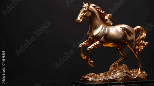 Golden and Bronze Rearing Horse Statue or Trophy Isolated on White Background, Elegant Equine Sculpture for Equestrian Awards and Decor, Luxurious Animal Figurine, Generative AI