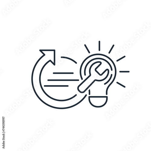 Quick implementation, realization of the idea.Experimental laboratory. Vector linear icon isolated on white background.