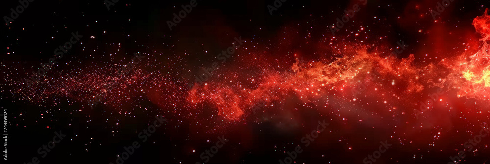Obraz premium red fire particles lights on black background, fire in motion blur.,Flame, fire with smoke on dark background