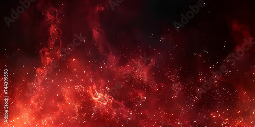 red fire particles lights on black background  fire in motion blur. Flame  fire with smoke on dark background