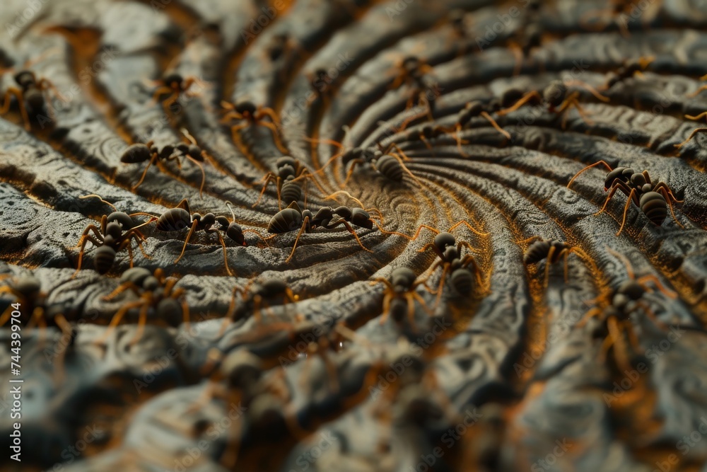Showcasing the mesmerizing patterns formed by ants as they work together towards a common goal