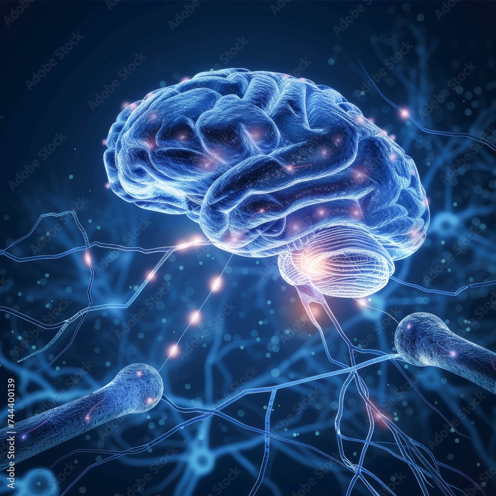 Illustration of the process of neurotransmission in the brain Illustration of the process of neurotransmission in the brain