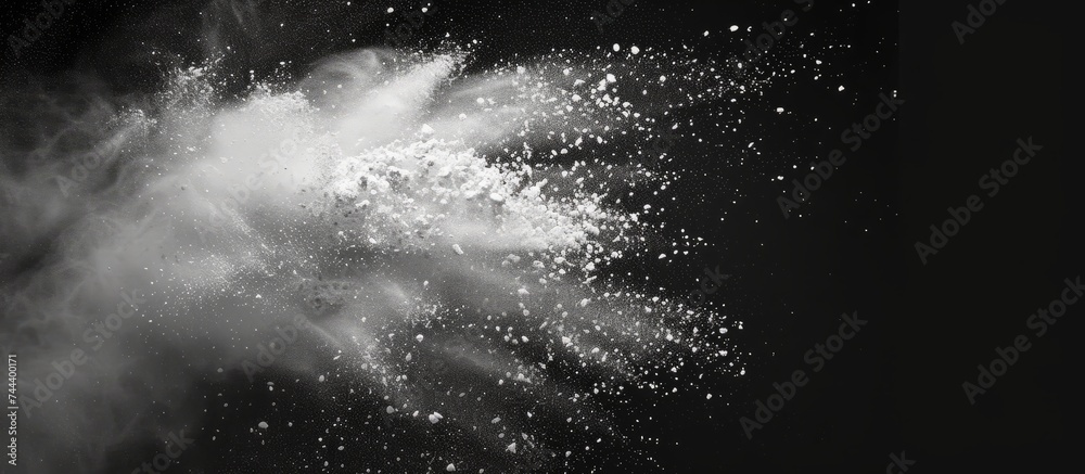 Epic white powder explosion on a dramatic black background creating a stunning visual impact