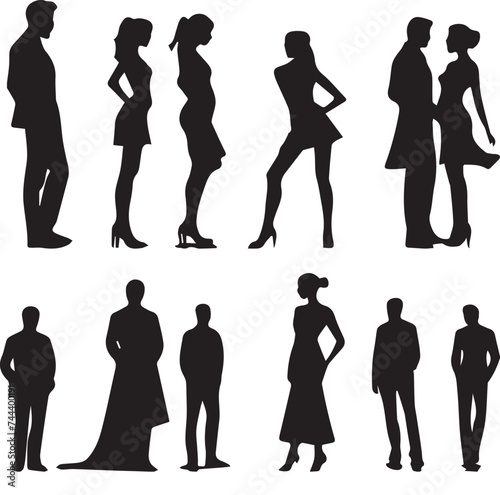 Set of trendy man and women silhouettes vector illustration