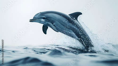 Jumping Dolphin on White Background, Aquatic Animal in Action, Marine Mammal Performing Stunt, Wildlife Photography, Playful Dolphin Leap, Marine Life Isolated Illustration, Generative AI