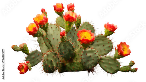 Prickly pear blooming cactus bush, png file of isolated cutout object on transparent background