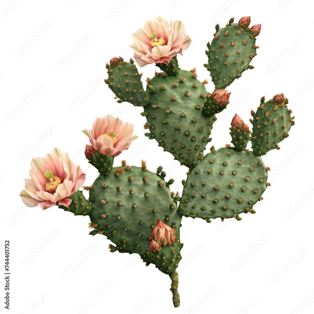 Prickly pear blooming cactus bush, png file of isolated object on transparent background Prickly pear blooming cactus bush, png file of isolated object on transparent background