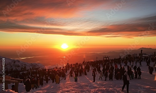 Crowd of People Standing on Snow Covered Slope