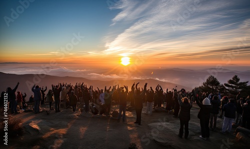 Group of People Standing on Mountain Summit