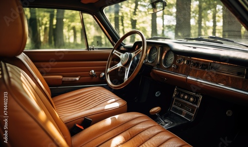 Interior of a Car With Brown Leather Seats © uhdenis