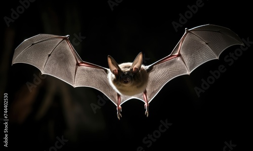 Bat Flying in Dark With Spread Wings