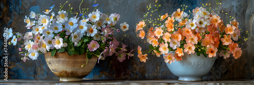 An artistic composition showcasing a rustic wildflower bouquet against a textured backdrop