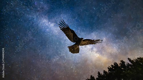 鷲が羽ばたく星空の夜