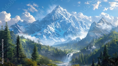 the awe-inspiring beauty of snow-capped mountains piercing the azure sky. Picture cascading waterfalls, lush pine forests