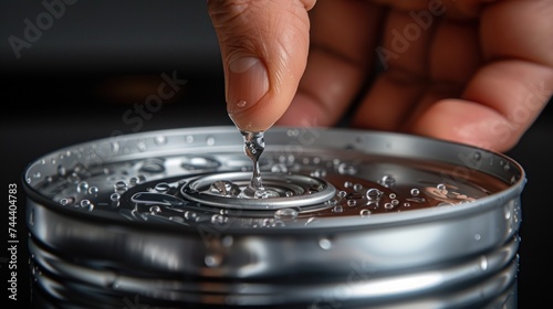 Closeup of female hand putting coffee beans into a stainless steel bowl