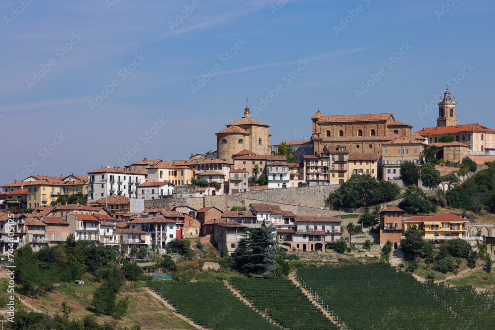 La Morra on the top of a hillside in Piedmont, Italy