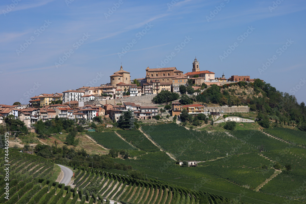 La Morra on the top of a hillside in Piedmont, Italy