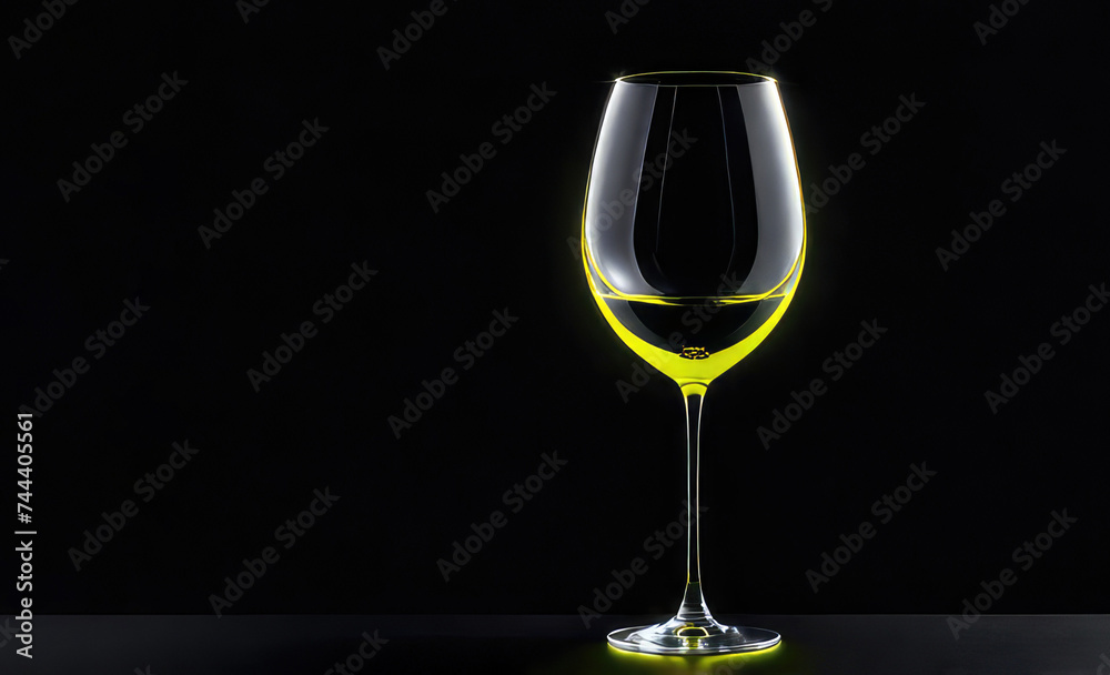 Glass of white wine on black background with yellow light and copy space Glass of white wine on black background with yellow light and copy space