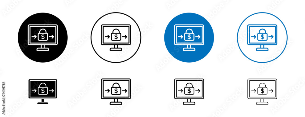 Safe Transfer Line Icon Set. Secure Money Transfer Symbol in Black and Blue Color.