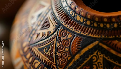 a close up of a vase on a table