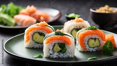 a heart shaped sushi on a plate with chopsticks