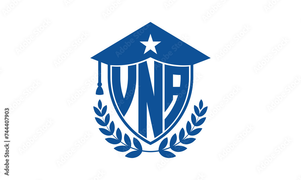 VNA three letter iconic academic logo design vector template. monogram, abstract, school, college, university, graduation cap symbol logo, shield, model, institute, educational, coaching canter, tech VNA three letter iconic academic logo design vector template. monogram, abstract, school, college, university, graduation cap symbol logo, shield, model, institute, educational, coaching canter, tech