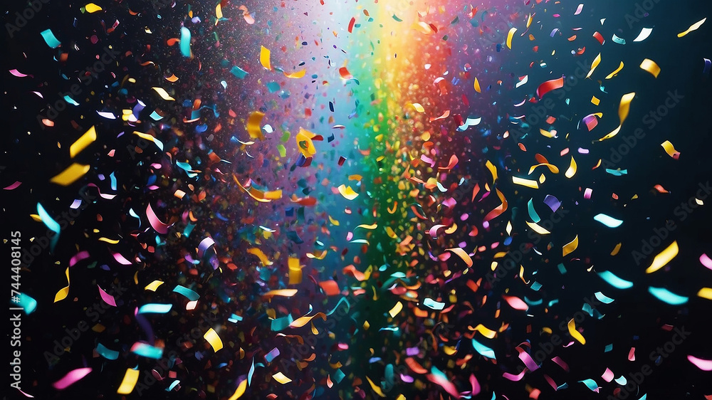 Colorful confetti rains down, adding excitement to the celebratory occasion with copy space - obrazy, fototapety, plakaty 