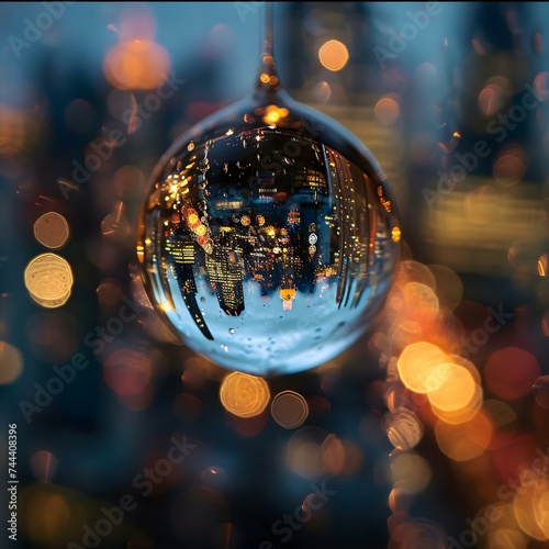 a close up of a glass ball with a city in it photo