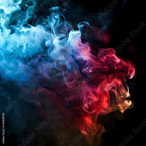 colorful smoke is shown against a black background