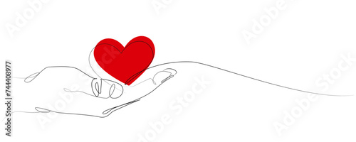 Heart symbol and hands. Love and peace concept line illustration. Seamless line illustration. Vector illustration.