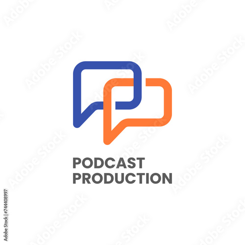 Podcast Talk Chatting Logo With Balloon Chat Bubble Speech Shape